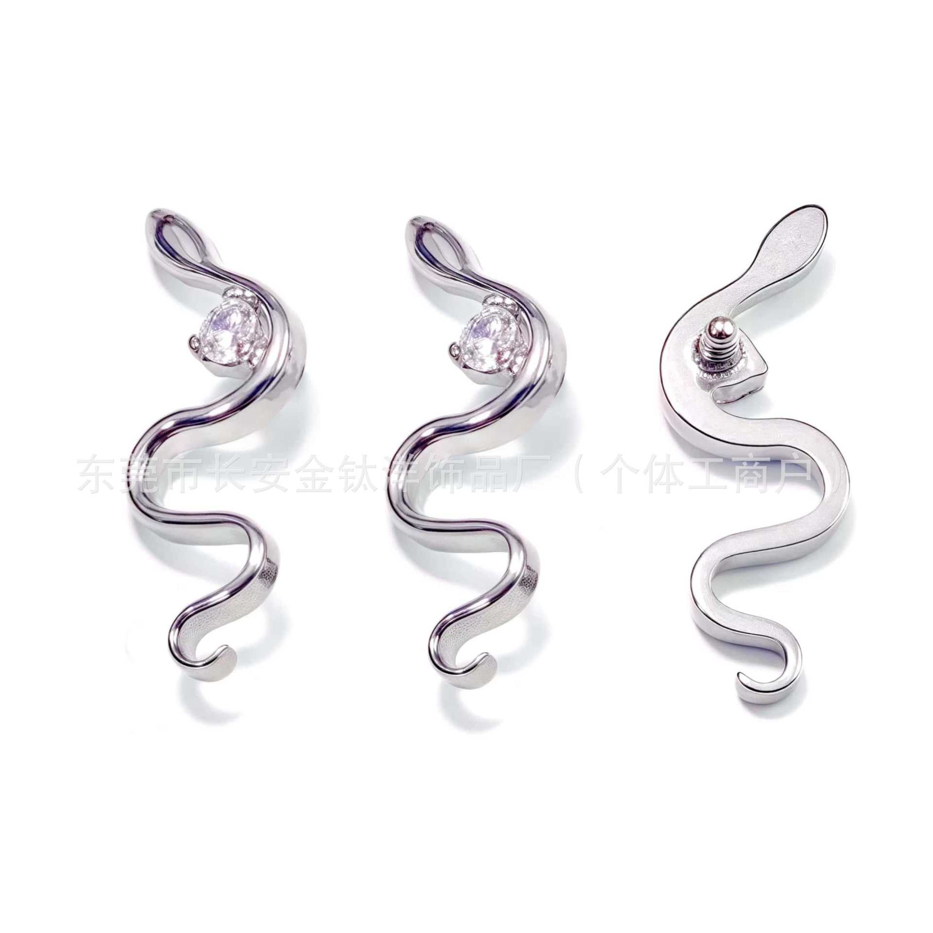 F136 Titanium Snake Inlaid Zircon Earrings Lip Nails Ear Bone Nails Cochlear Nails G23 Titanium Alloy Body Piercing Jewelry - Image 3