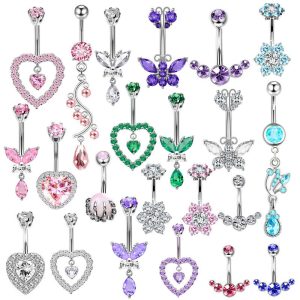 Simple Copper Zircon Belly Button Ring Stainless Steel Body Piercing Navel Jewelry Wholesale 2024 Summer