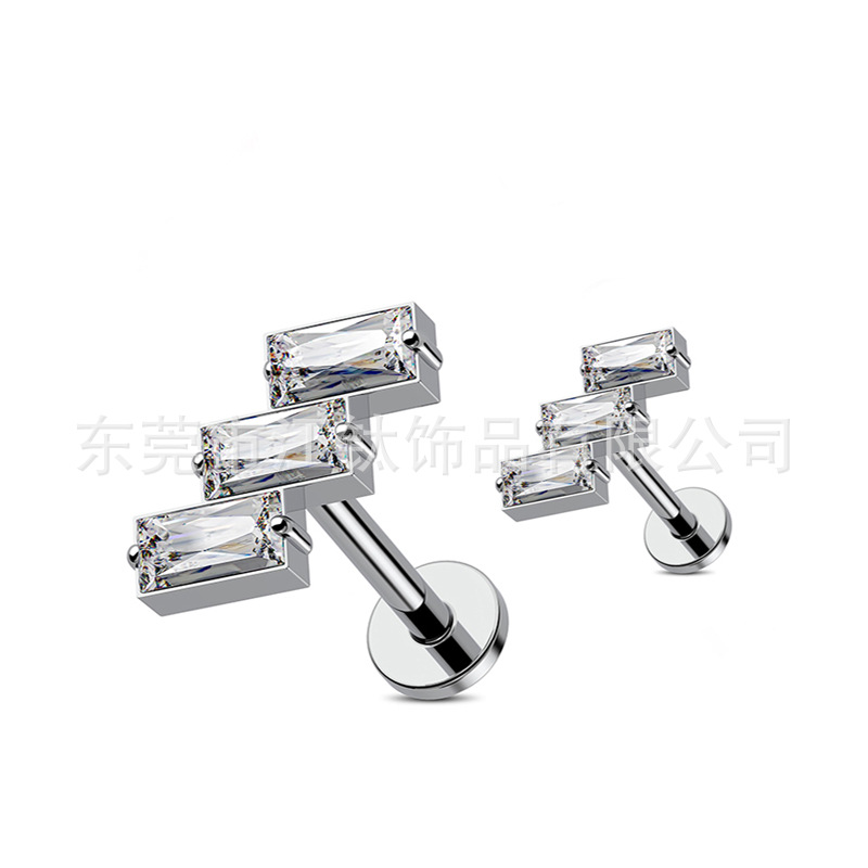 G23 Titanium Ear Bone Stud Square Inlaid Zircon Cross Body Piercing Jewelry - Image 5