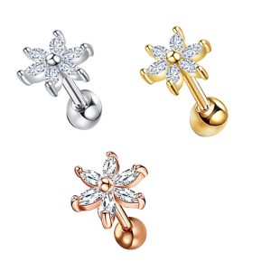 Stainless Steel Threaded Earring Stud with Flower Cartilage Tragus Piercing Jewelry