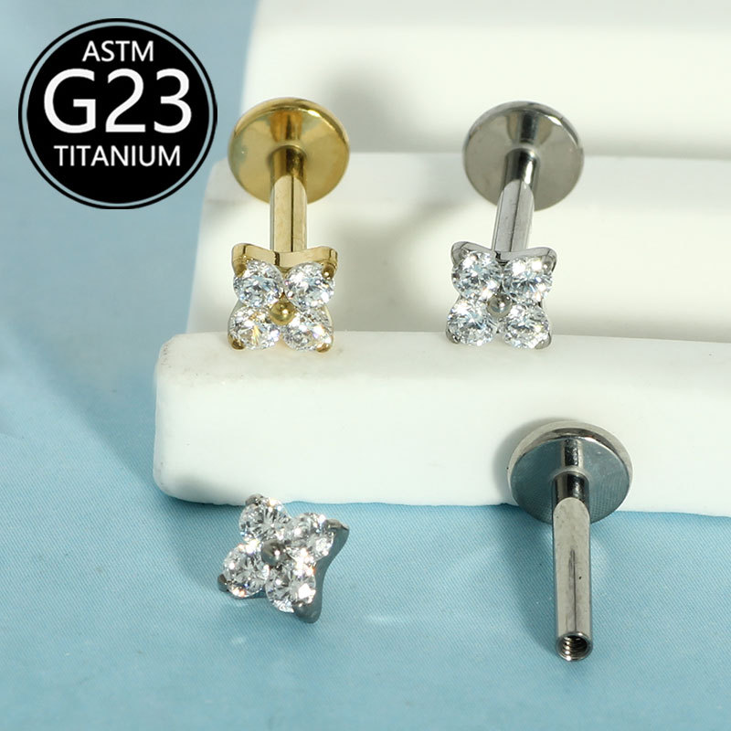 G23 Titanium Alloy Set Zircon Cross Lip Labret Stud Body Piercing Jewelry Wholesale - Image 3