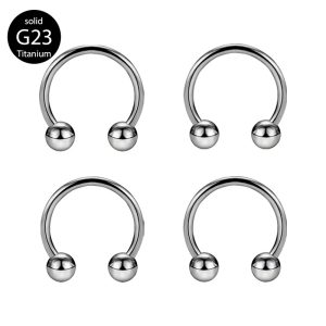 G23 Titanium Alloy External Thread Double Round Ball Curved Barbell C-Rod Earring Tongue Nail Breast Nose Piercing Ring Multi-Use