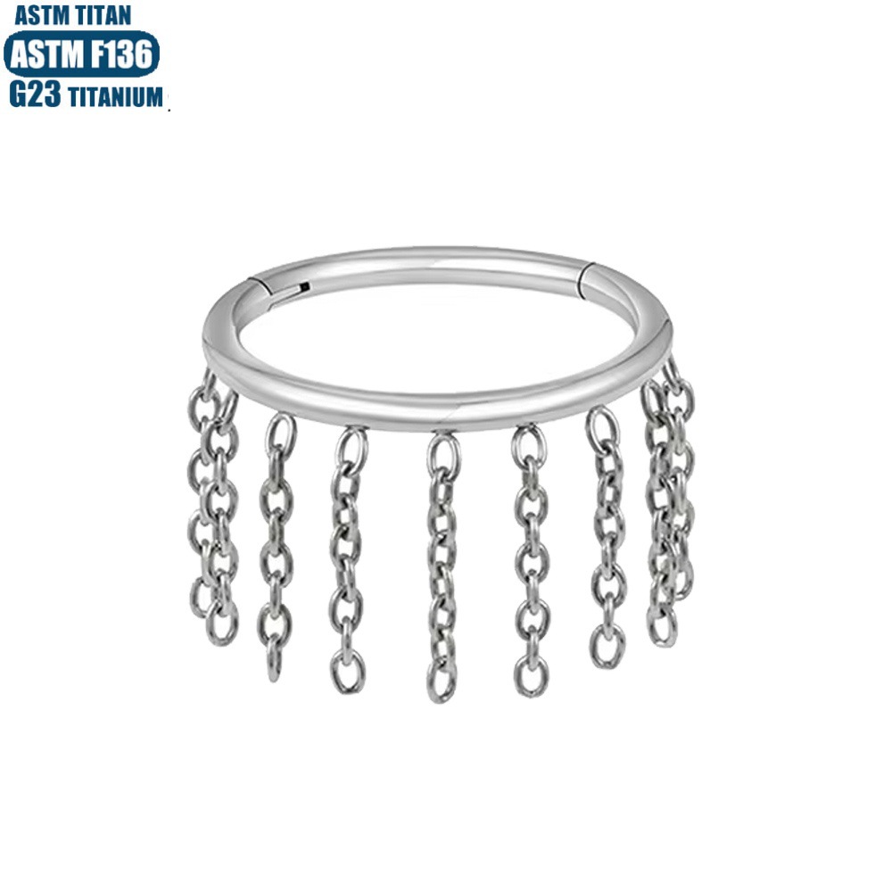 F136 Titanium Nose Ring Chain Earrings Tassel Jewelry Seamless Open Ring Septum Ring Piercing - Image 2
