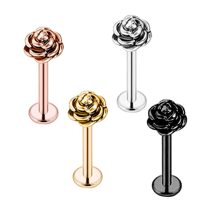 Gem Flower Ball Screw Ear Studs - European American Style Stainless Steel Cartilage Earring - Image 3