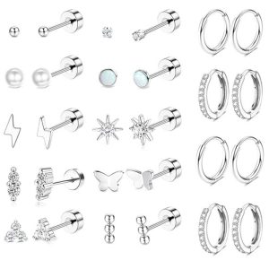 Amazon Best-Selling Fashion Earrings Set - 14 Pairs Simple Elegant Zircon Stud Earrings for Women Men Stainless Steel