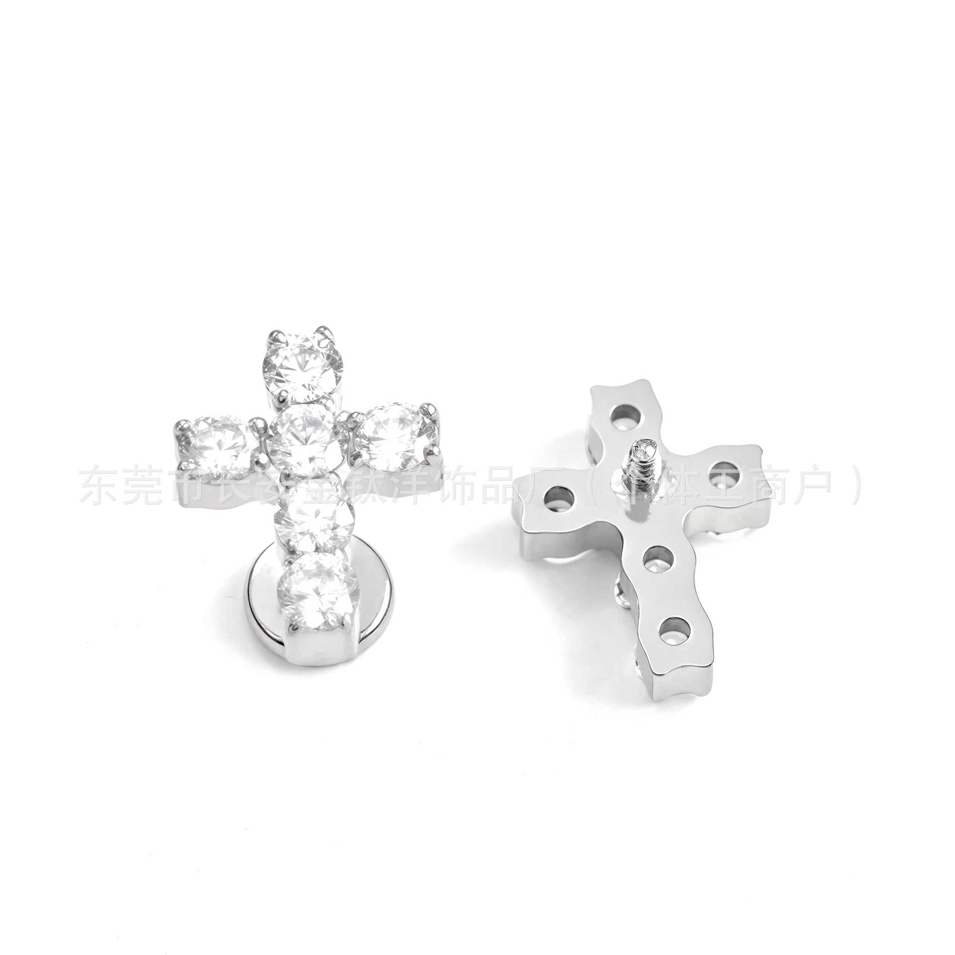F136 Titanium Cross Inlaid 5A Zircon Ear Stud Ear Bone Nails Cochlear Nails Body Piercing Jewelry - Image 3