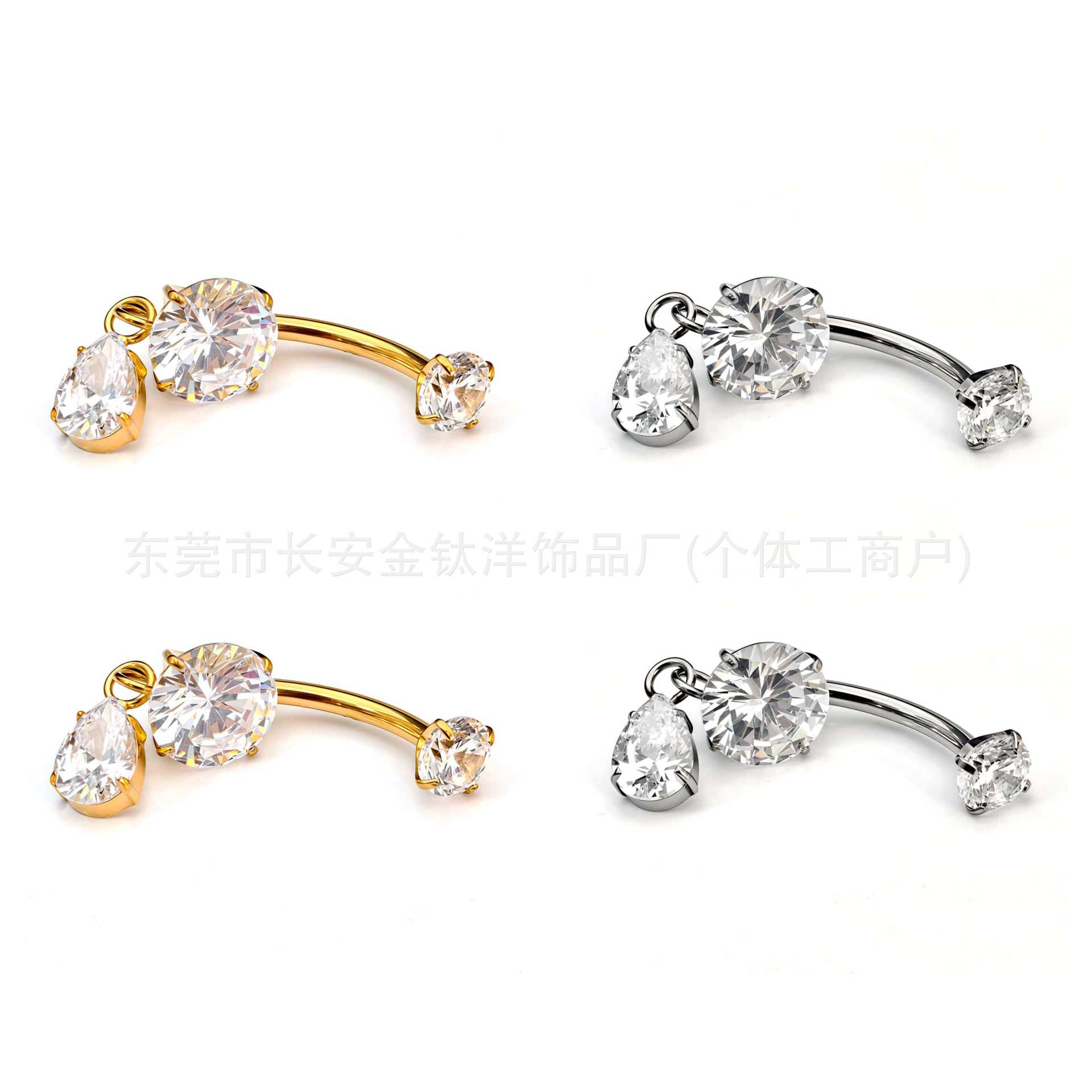 F136 Titanium Water Drop CZ Pendant Curved Barbell Belly Button Ring Navel Piercing G23 Titanium Alloy - Image 5