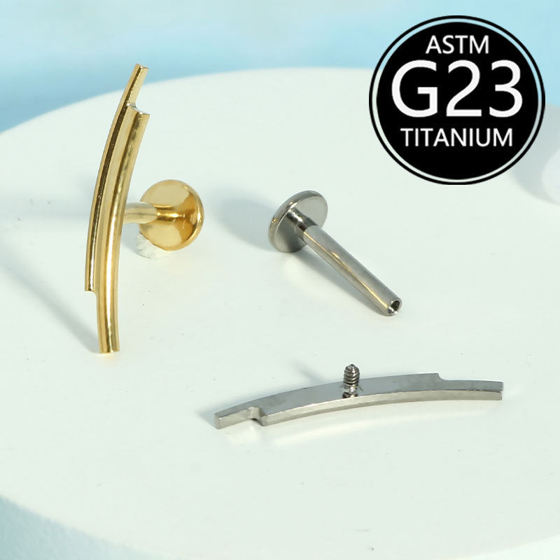 F136 Titanium Alloy Internally Threaded Flat Bottom Lip Piercing Stud - Length 6-10mm G23 Titanium Earring - Image 4