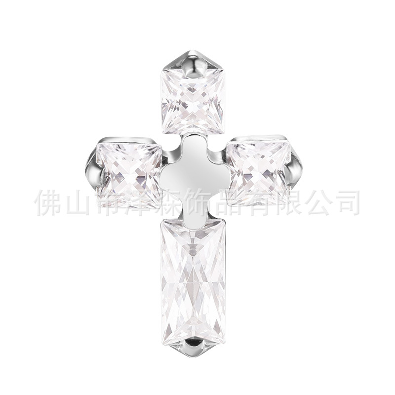 F136 Titanium Alloy Earrings Cross Diamond Lip Nail Inlaid Zircon Ear Bone Nail Body Piercing Jewelry - Image 5