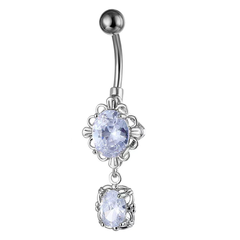 Gold Flower Oval Zircon Belly Button Ring Navel Piercing Jewelry Wholesale - Image 3
