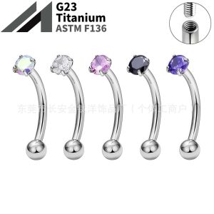 F136 Titanium Internally Threaded Eyebrow Rook Curved Barbell with 5A Zircon