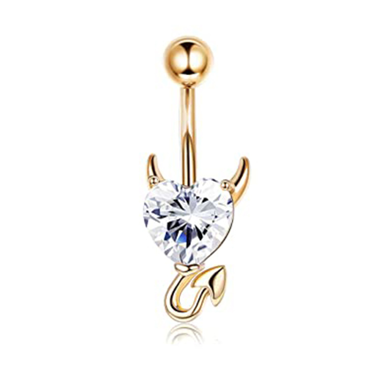 Demon Heart Shape Zircon Navel Ring Stainless Steel Belly Button Ring Rose Gold - Image 4