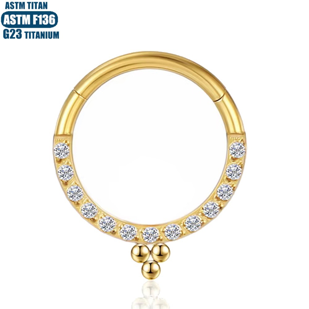 Hinged Titanium Earring Nose Ring with Zircon - 1.2mm Gauge Seamless Clicker Cartilage Hoop - Image 3