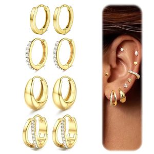 8-Piece Set Stainless Steel Gold Plated Double Layer Cubic Zirconia Ear Cuff Earring for Cartilage Helix Tragus
