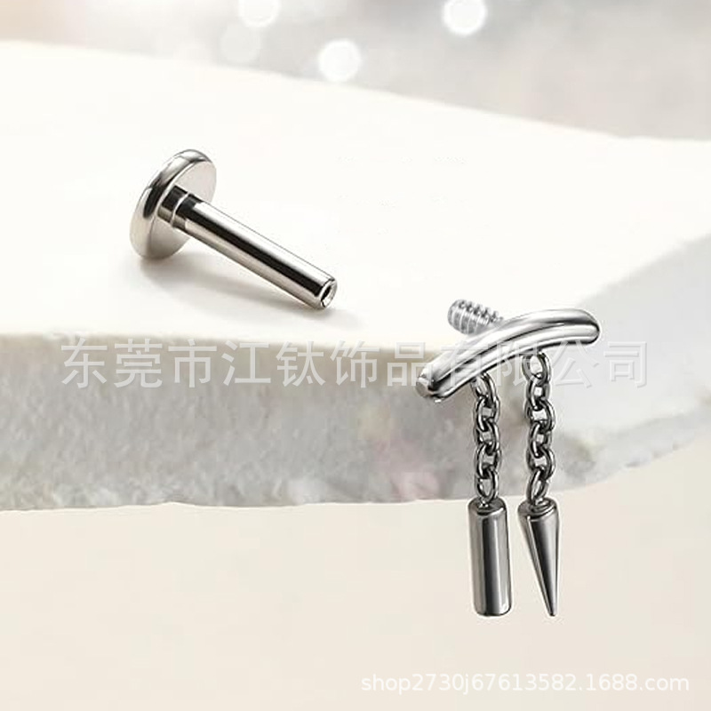 G23 Titanium Earring Pendant Pointed Cone Chain - Polished Ear Stud for Men Women Body Piercing - Image 4