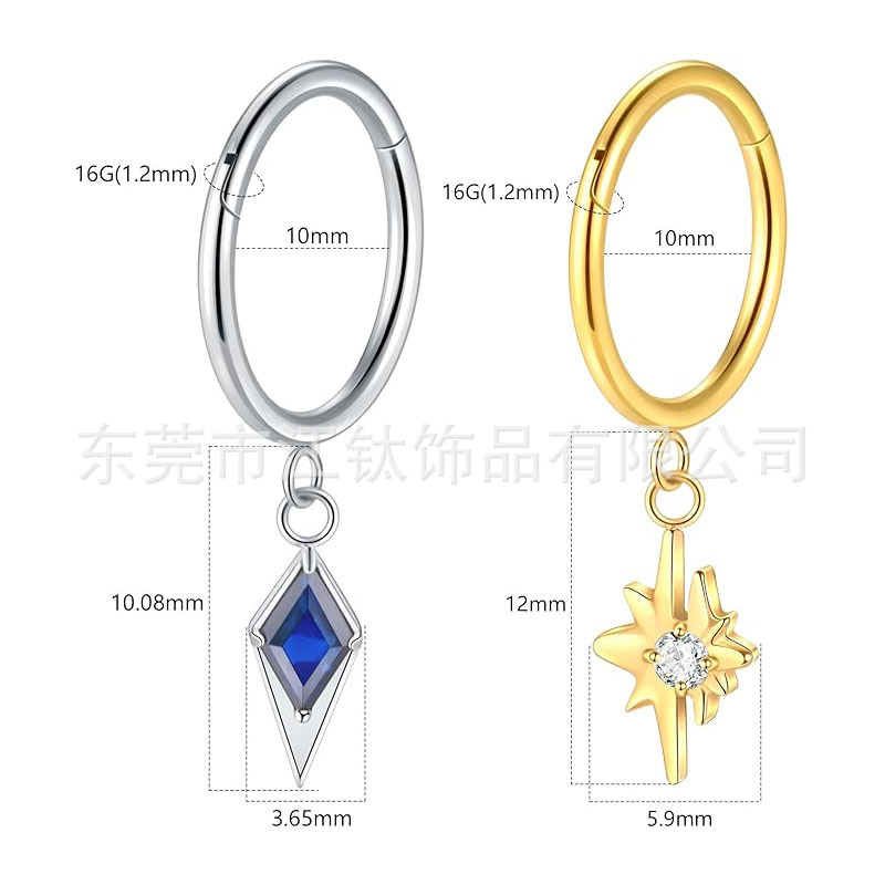 Titanium Rhombus Zircon Pendant Earrings G23 Titanium Closed Ring Customized Drawing Samples - Image 2