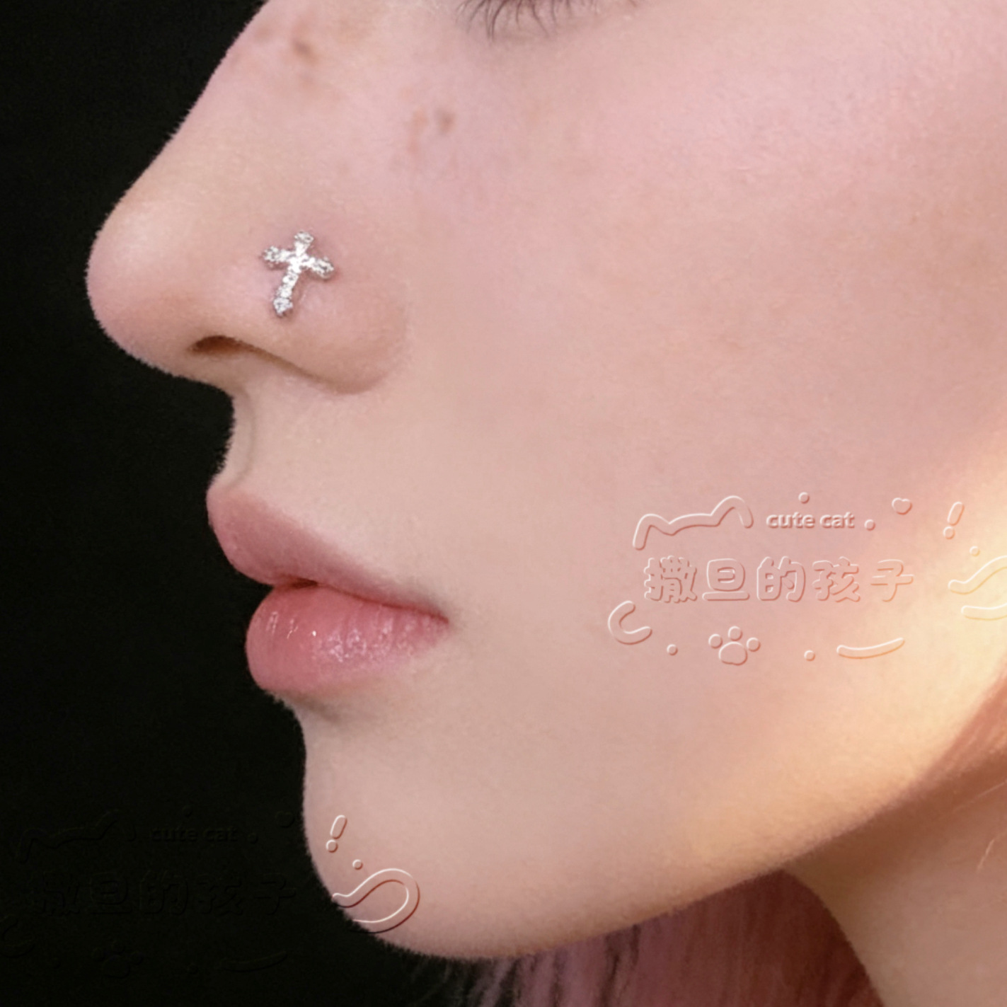 Satan's Children Cross Snow Mist L-Shaped Nose Stud Nose Ornament Piercing Jewelry - Image 2