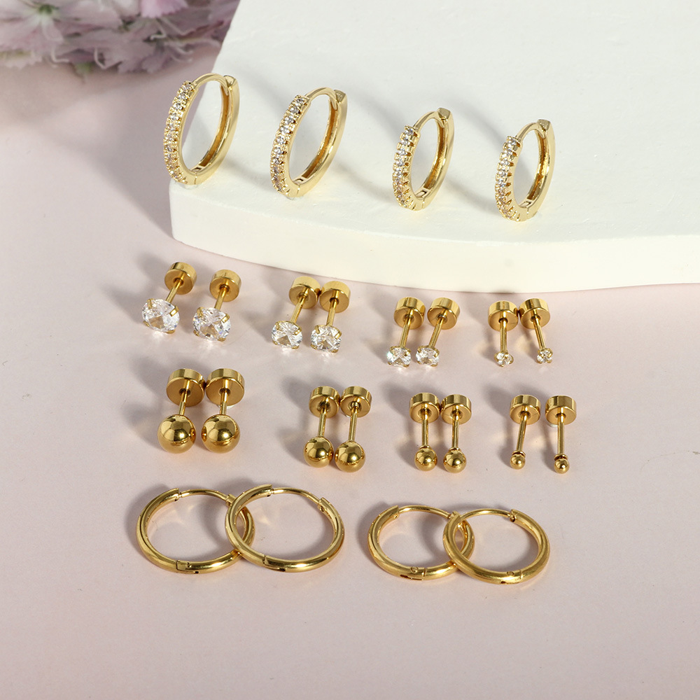2-5mm Star Stud Earrings Set Stainless Steel Piercing Jewelry Gold Tone Cartilage Hoop for Women - Image 4