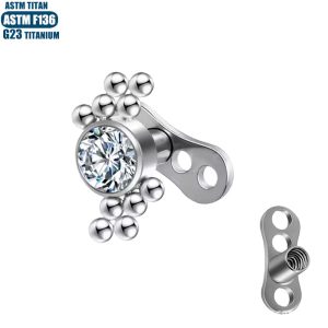1.2*0.9mm 136 Titanium Alloy Dermal Anchor with Base, Inlaid Zircon Welded Ball, Internally Threaded Buried Nail