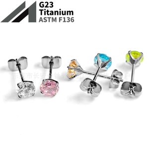 G23 Titanium 0.8mm Ear Stud Claw Set 5A Zircon Cartilage Labret Stud Body Piercing Jewelry