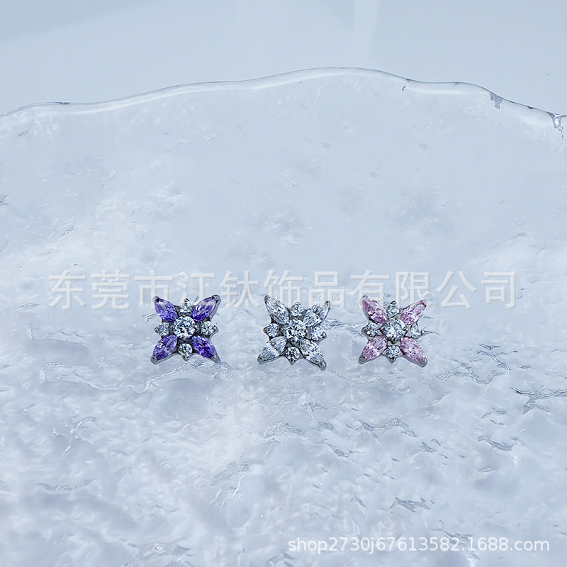 G23 Titanium Ear Bone Nail Eight-Pointed Star Inlaid with Zircon Body Piercing Jewelry - Image 4