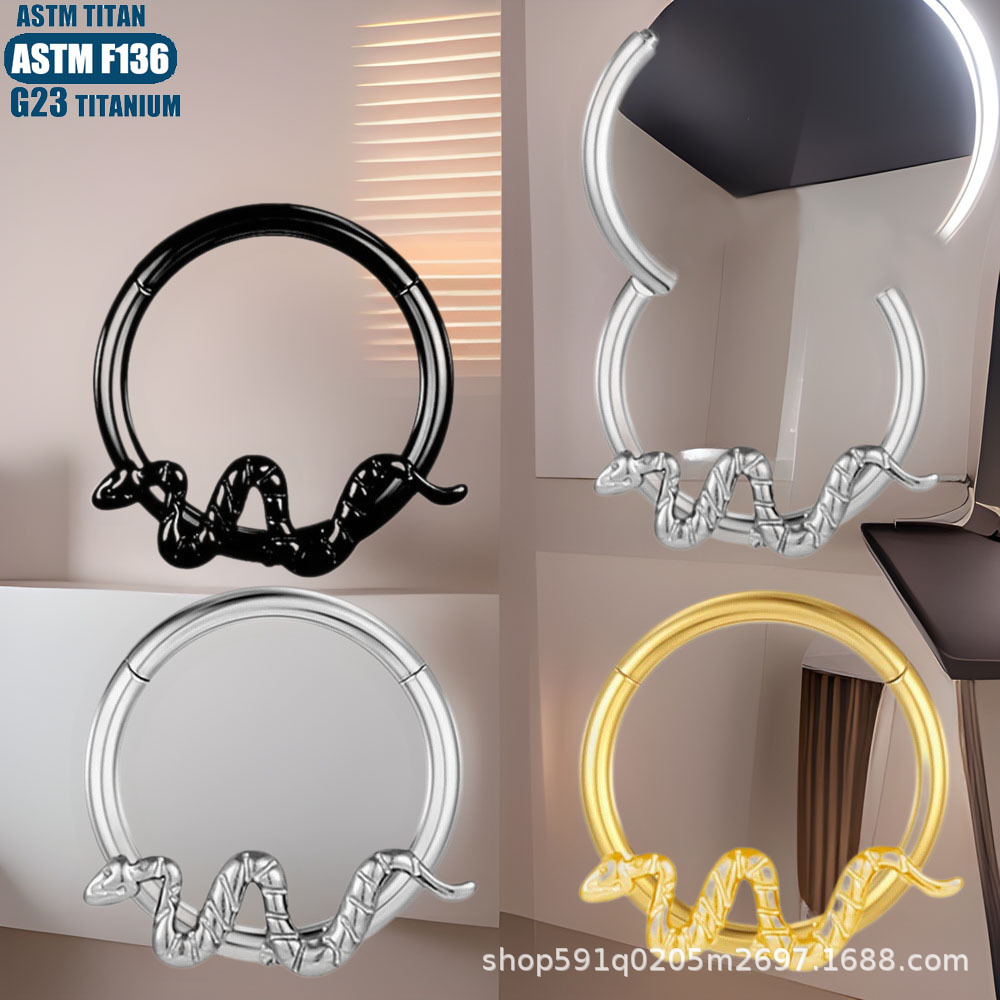 F136 Titanium Alloy Snake Nose Ring Hinge Septum Ring Seamless Open Ring Cartilage Piercing Ear Bone Ring - Image 2
