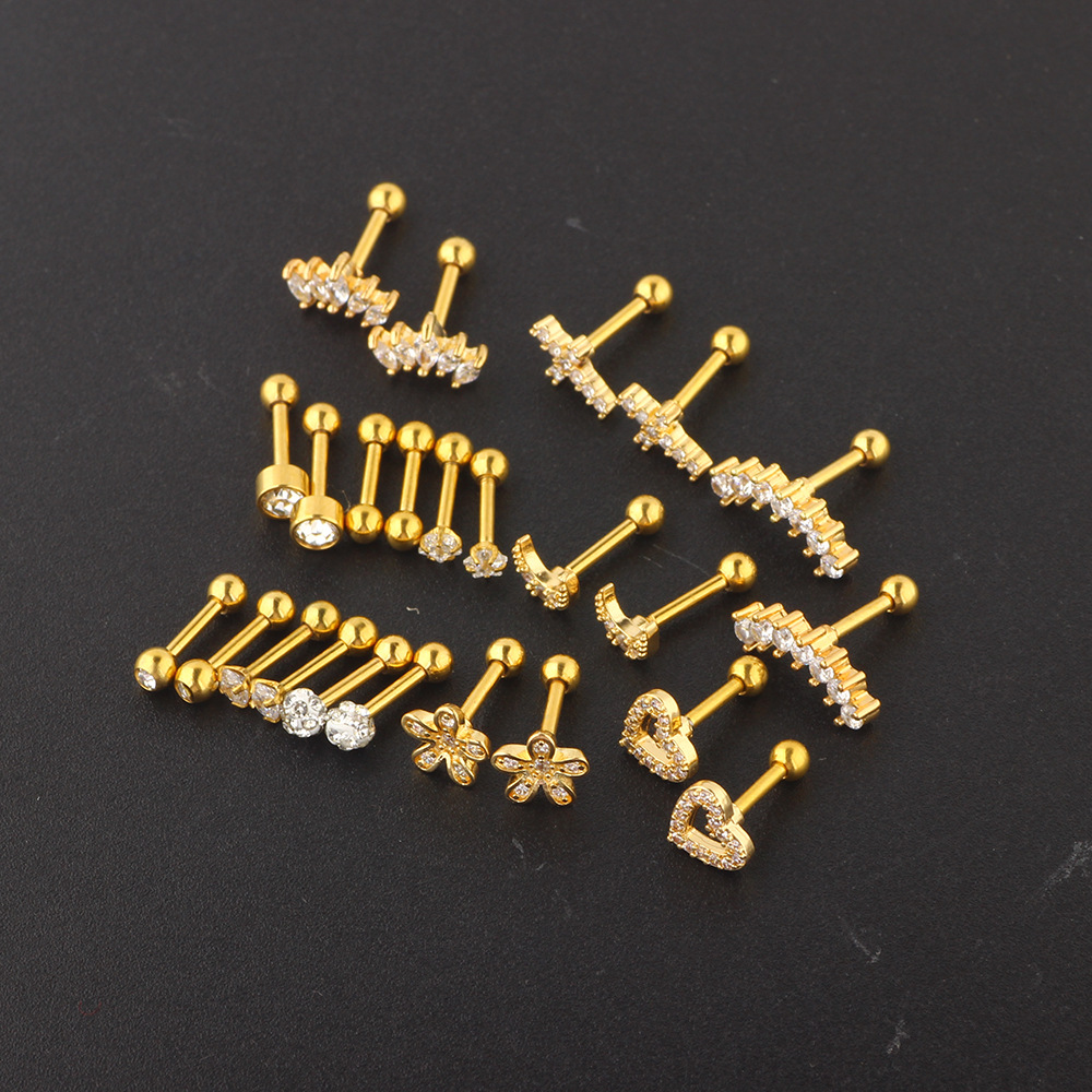 Amazon Zircon Threaded Earrings Stainless Steel Piercing Ear Bone Nail Set Cartilage Earrings Set - Image 5