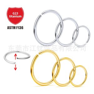 G23 Titanium Open Ring Nose Ring 16G 8mm Simple Hoop Body Piercing Jewelry Gold