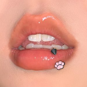 Pink Cat Paw and Dog Paw Lip Ring C-Ring 316L Surgical Steel Internally Threaded Horseshoe Ring Lip Stud European and American Style Piercing Jewelry