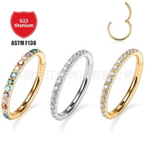 G23 Titanium Nose Ring Seamless Closed Ring CZ Micro-Inlaid Zircon Nose Stud Hoop for Women Men