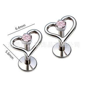 G23 Titanium Alloy Heart Stud Earring with Zircon Inlay - Hollow Design Cartilage Jewelry