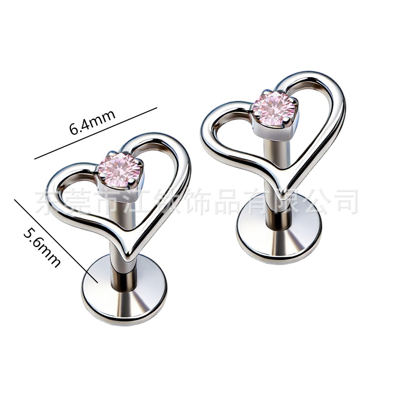G23 Titanium Alloy Heart Stud Earring with Zircon Inlay - Hollow Design Cartilage Jewelry - Image 2
