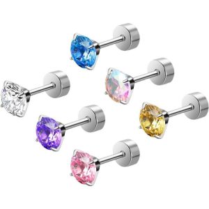F136 Titanium Alloy Flat Back Earrings with Zircon, Black, 8mm Single, Geometric Style for Cartilage, Helix, Tragus, Conch Piercing