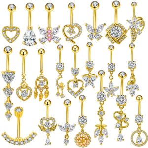 Sexy Simple Gold Zircon Belly Button Ring 316L Surgical Steel Navel Piercing Jewelry
