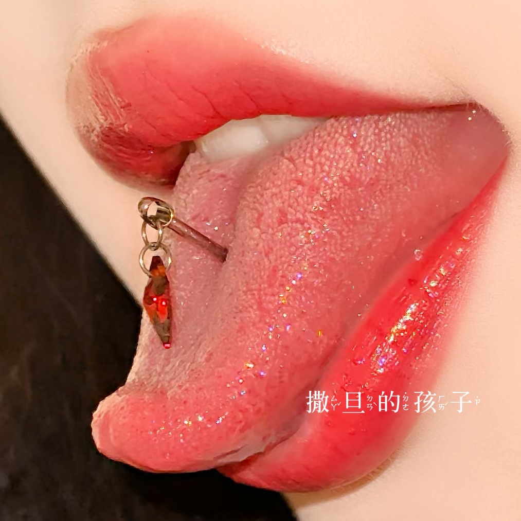 Satan's Child Xiao Sa Recommended F136 Implantable Titanium Alloy Tongue Barbell, Comfortable for Drinking, Pink 16mm - Image 2