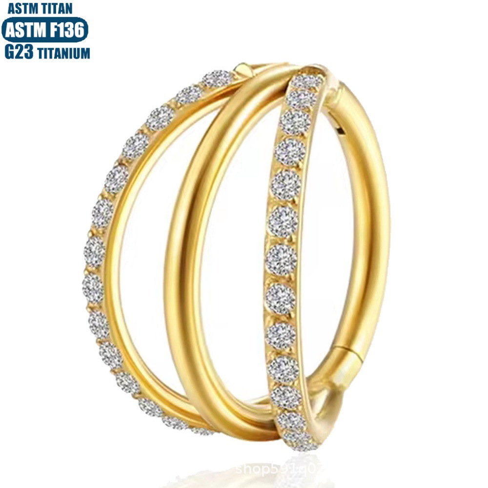 G23 Titanium Nose Ring Three-Layer Zircon Hinged Conch Shape Earring - Image 4