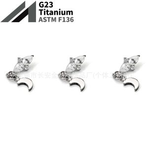 F136 Titanium Cross Flower Moon Pendant Earring Studs - Cartilage Ear Bone Studs, G23 Titanium Alloy Body Piercing Jewelry