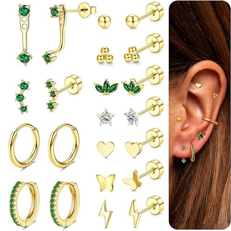 Geometric Star Diamond Earring Set Silver Stainless Steel Fashion Light Luxury Ear Jewelry for Women - Image 5
