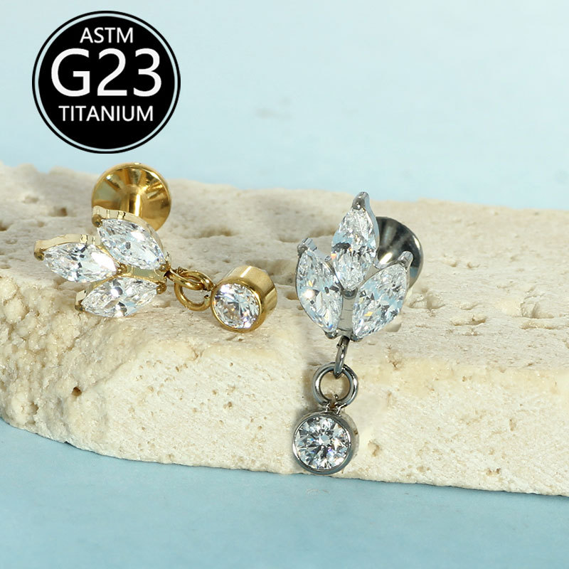 G23 Titanium Alloy Threaded Lip Stud with Zircon Inlay Niche Earrings Ear Cartilage Lip Ring Ear Piercing Stud - Image 2
