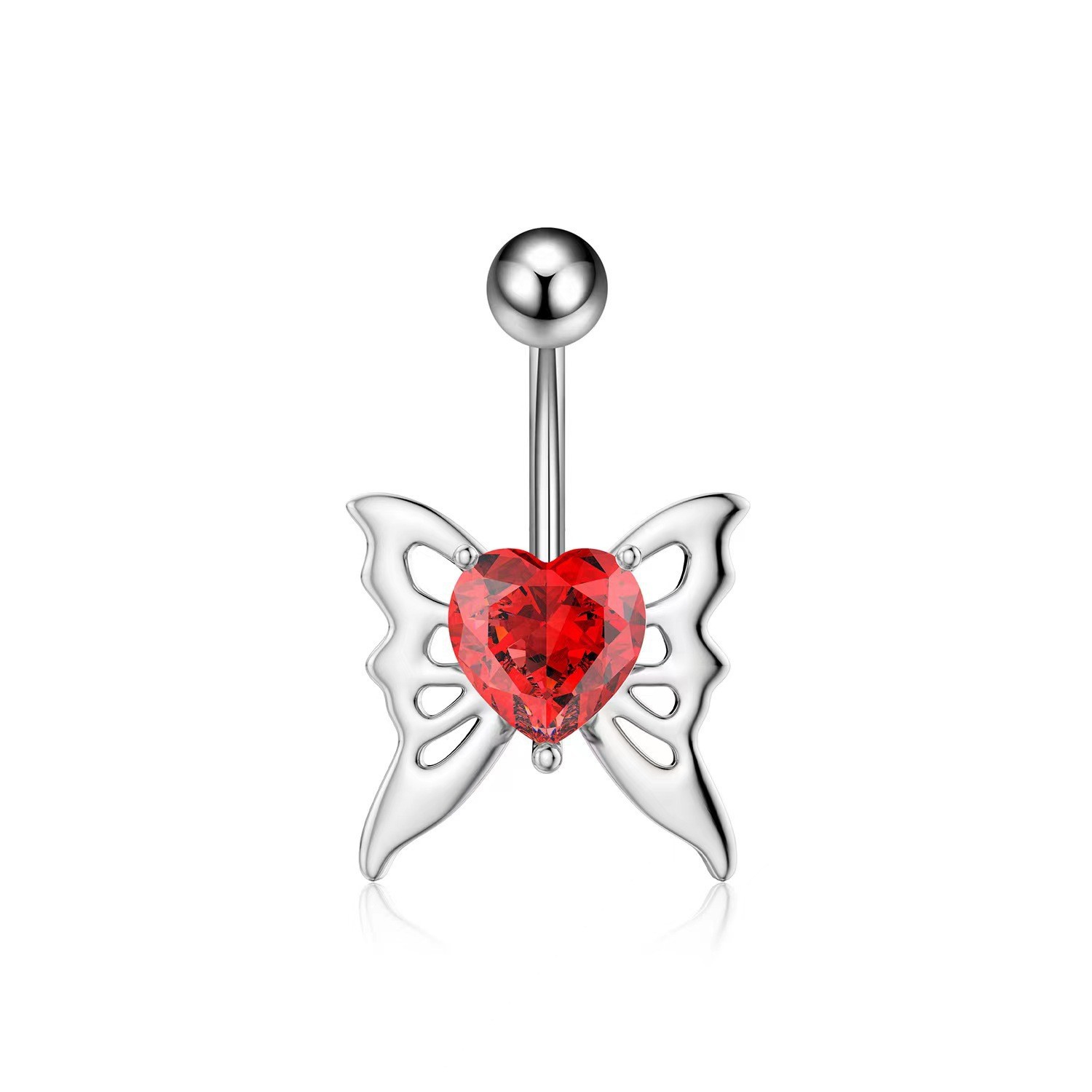 Butterfly Belly Button Ring Peach Heart Zircon Belly Piercing Jewelry Copper Gold PVD - Image 2