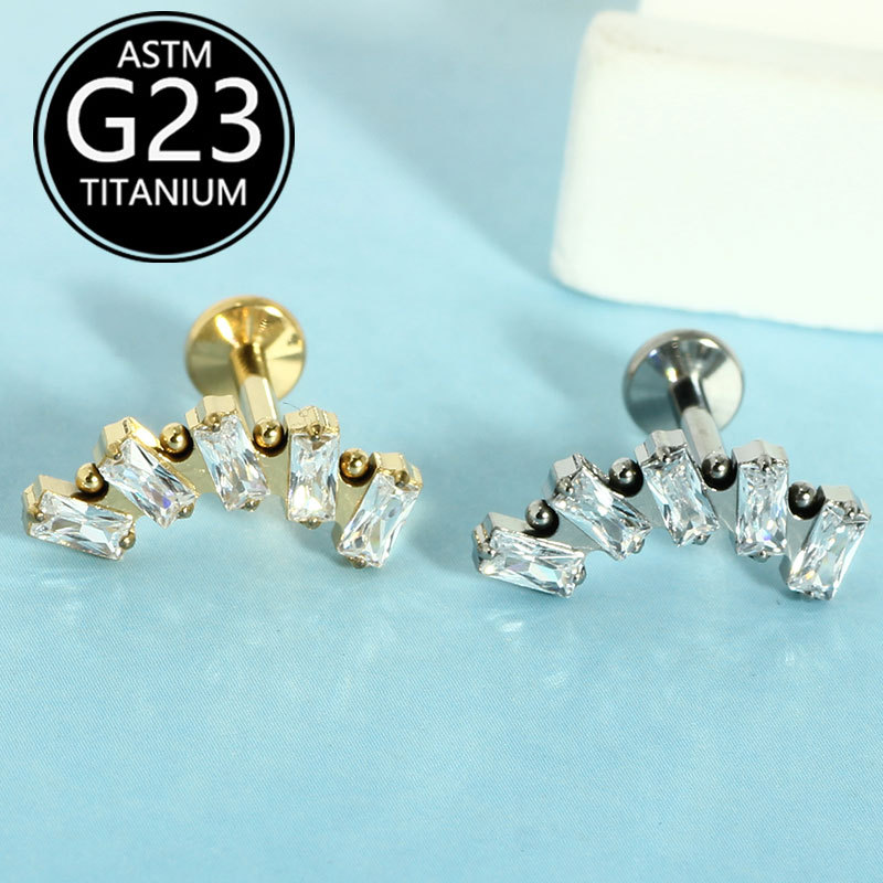 Titanium Super Shiny Square Zirconium Lip Stud 6-10mm G23 Labret Piercing Jewelry - Image 5