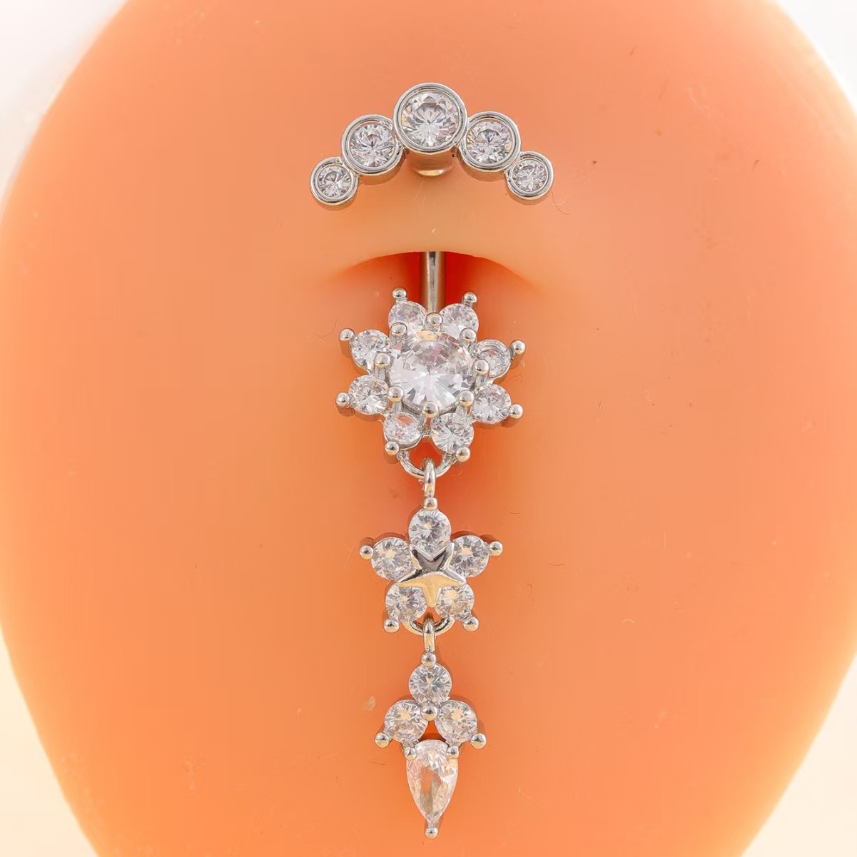 CZ Flower Belly Button Ring 316L Surgical Steel Dangle Belly Ring for Women Body Piercing Jewelry - Image 3