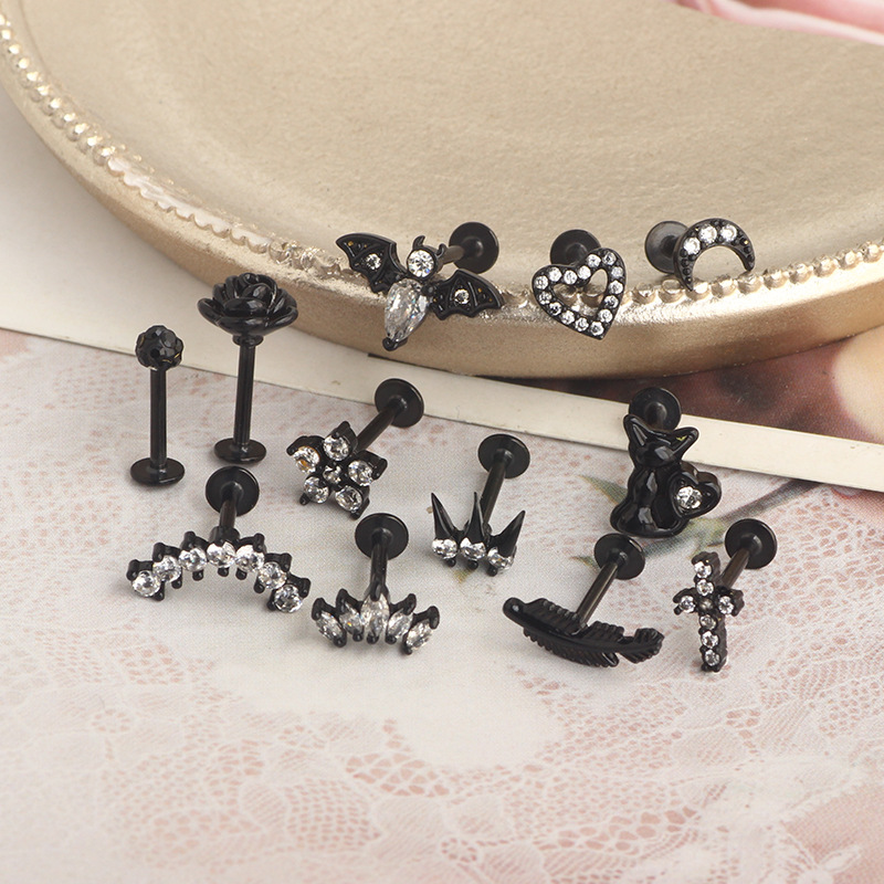 New Stainless Steel Screw Earrings Leaf Studs Cochlear Piercing Jewelry Lip Ornaments 8mm 18K Gold Plated Unisex Wholesale - Image 3