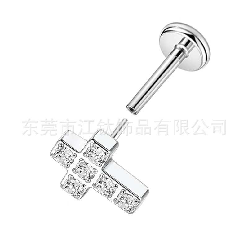 G23 ASTM F136 Titanium Cross Stud Earring with Zircon Inlay Cartilage Piercing Body Jewelry - Image 5