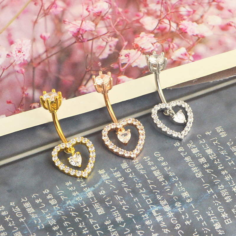 Rose Gold Flower Inlaid CZ Stainless Steel Belly Button Ring Body Piercing Jewelry - Image 3