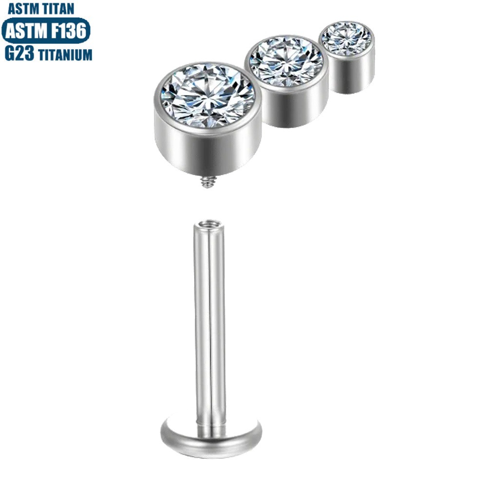 G23 Titanium Lip Ring 3 Zircon Cartilage Ear Stud Inner Thread Body Piercing Jewelry Lip Stud Earrings - Image 3