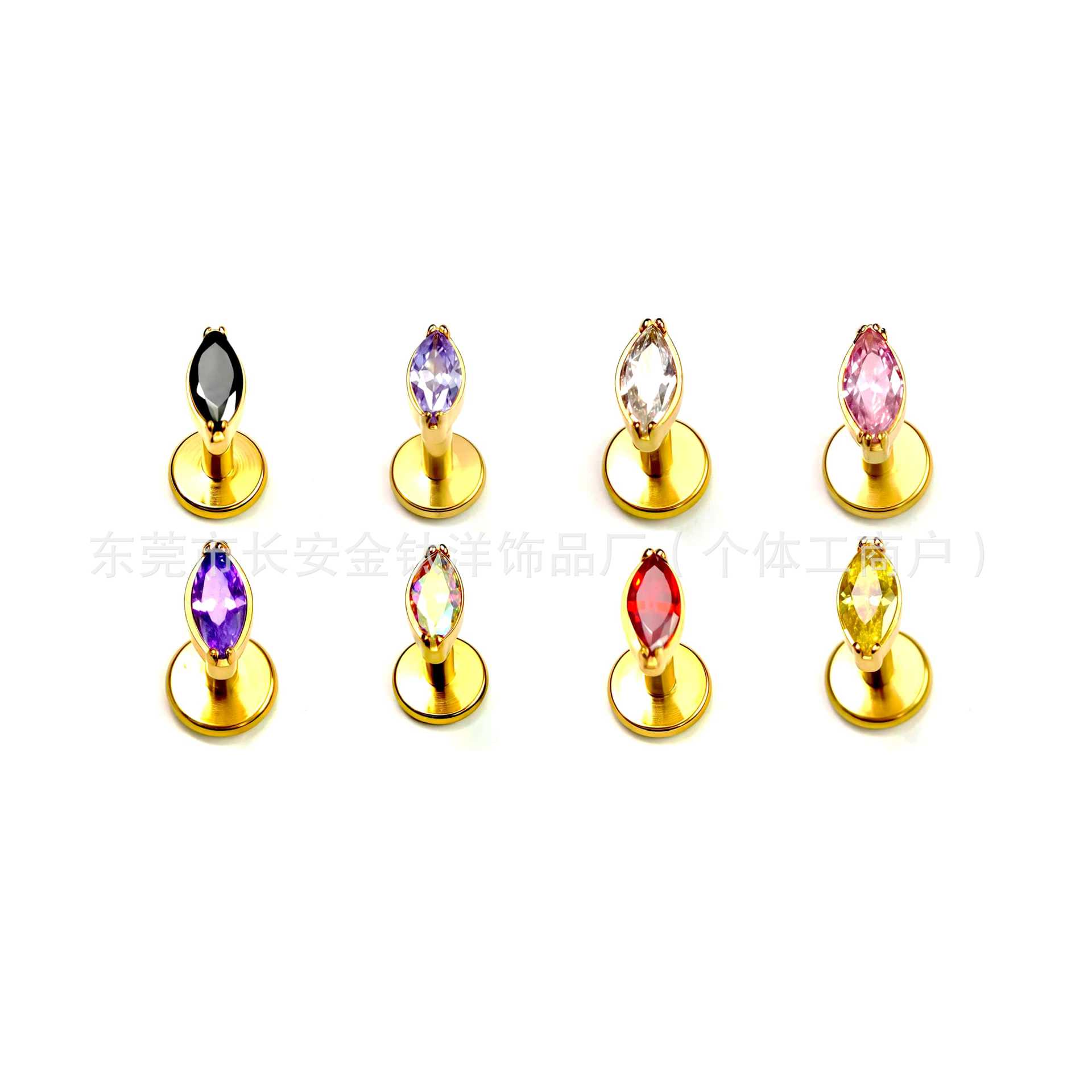F136 Titanium Gold Plated Horse Eye Lip Nail with 5A Zircon Earrings Ear Nail Nose Nail G23 Titanium Alloy Puncture Jewelry - Image 4