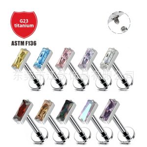 G23 Titanium Ear Bone Nail Square Inlay Zircon Cross Ear Piercing Jewelry