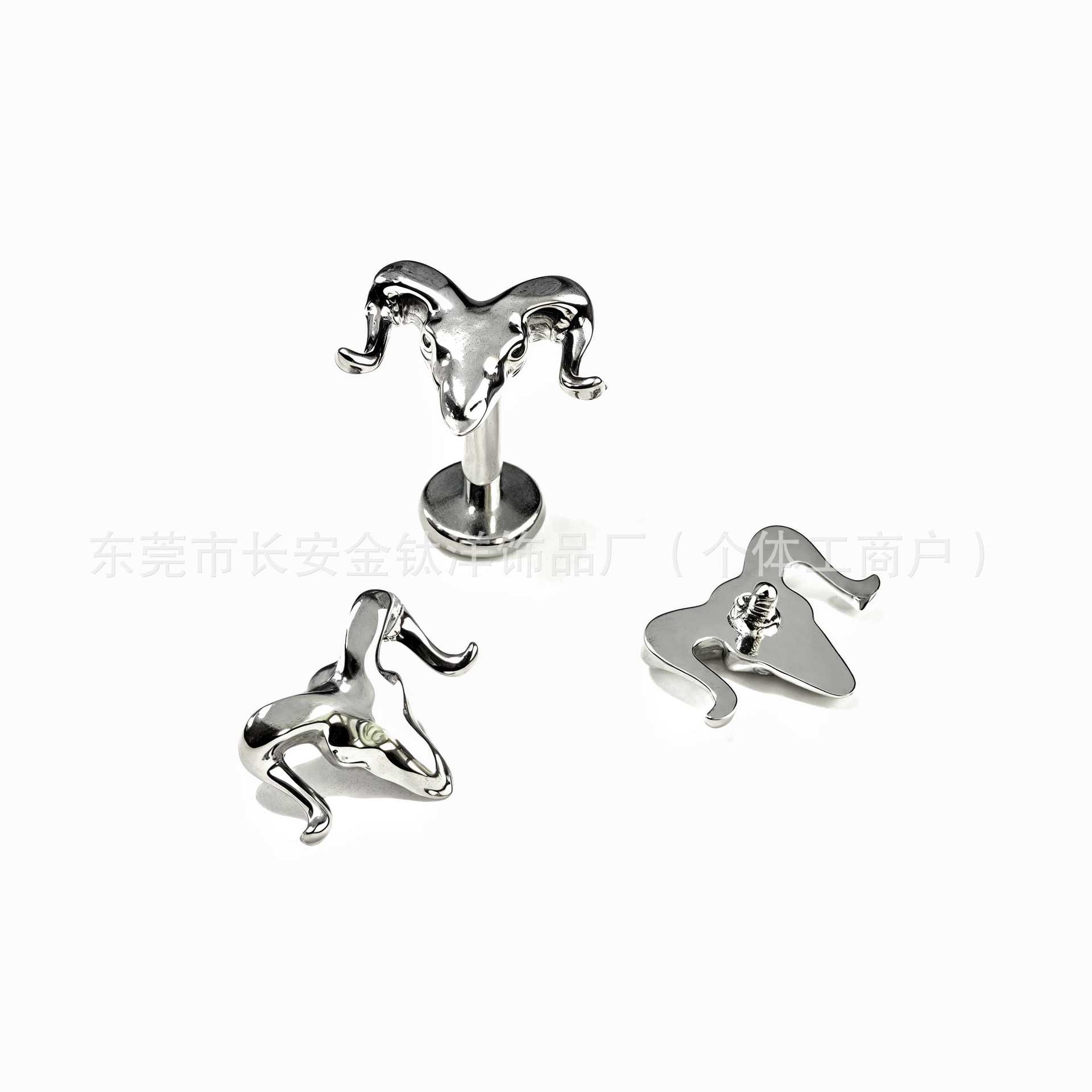 F136 Titanium Carved 3D Bull Head Nose Stud & Ear Stud, G23 Titanium Alloy Cartilage Jewelry - Image 2