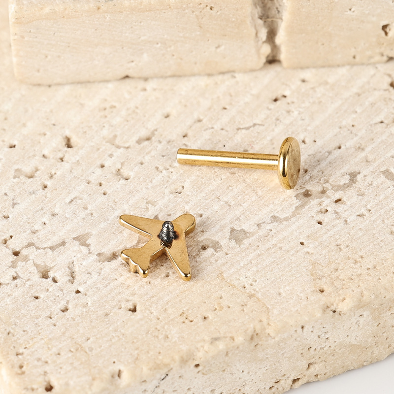 Zesen G23 Titanium Lip Labret Stud with CZ Gem - 1.2mm x 8mm Gold Threadless Piercing Jewelry - Image 3